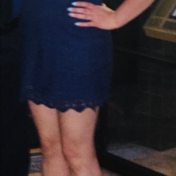 Navy Blue Woven Shift Dress - Picture 4 of 4